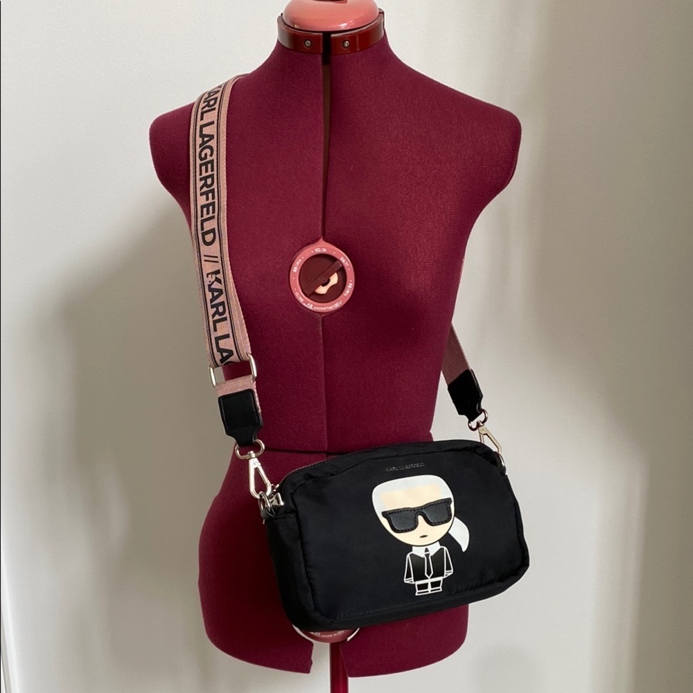 Karl Lagerfeld Black Crossbody Belt Bag with Iconic Design